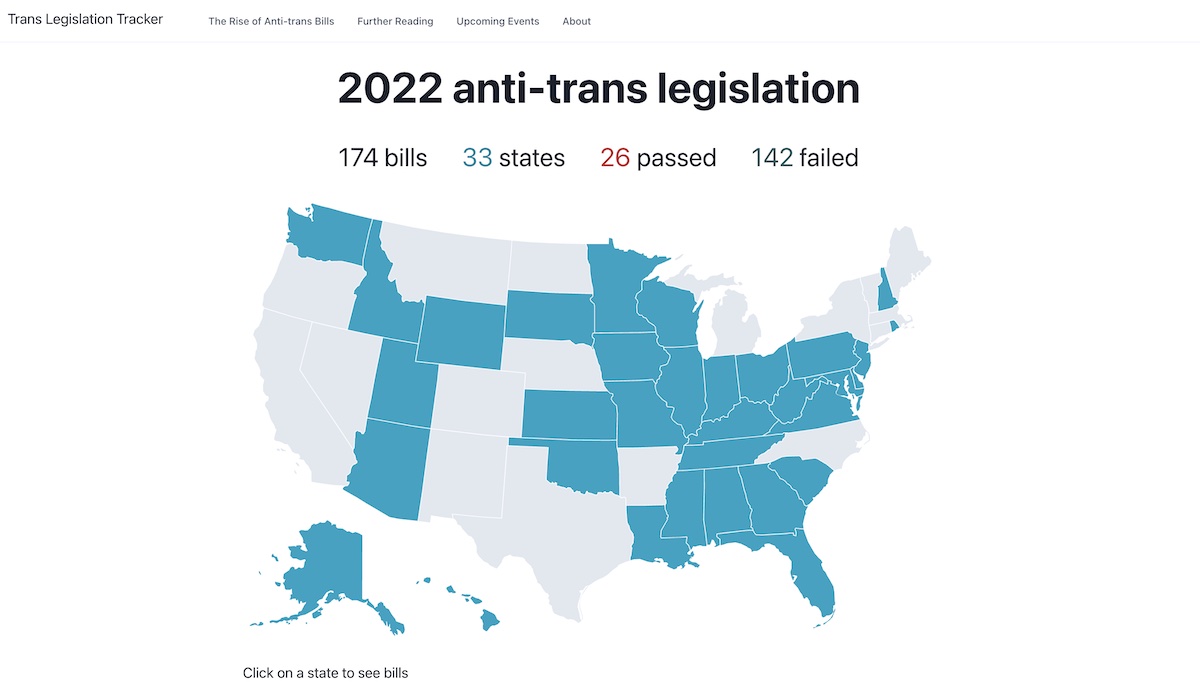Trans Legislation Tracker 2022 antitrans bills data